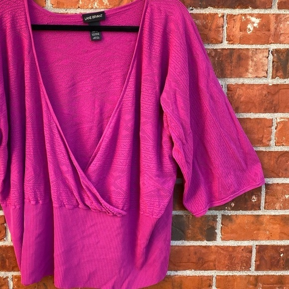Lane Bryant Womens 26/28 Fuschia Wrap Vneck Crochet Knit Blouse Top - Picture 2 of 7